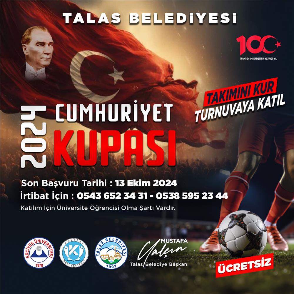 Talas'ta Cumhuriyet Kupası heyecanı yaşanacak Talas'ta Cumhuriyet Kupası heyecanı yaşanacak