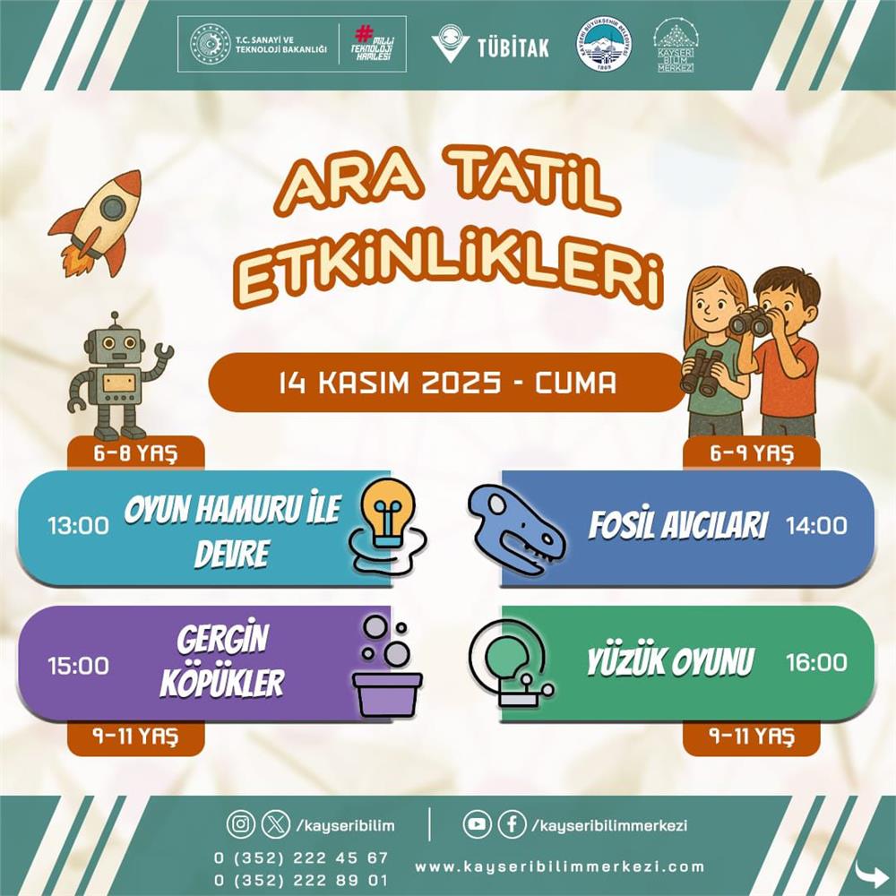 Kayseri Bilim Merkezi ara tatilde de boş durmayacak
