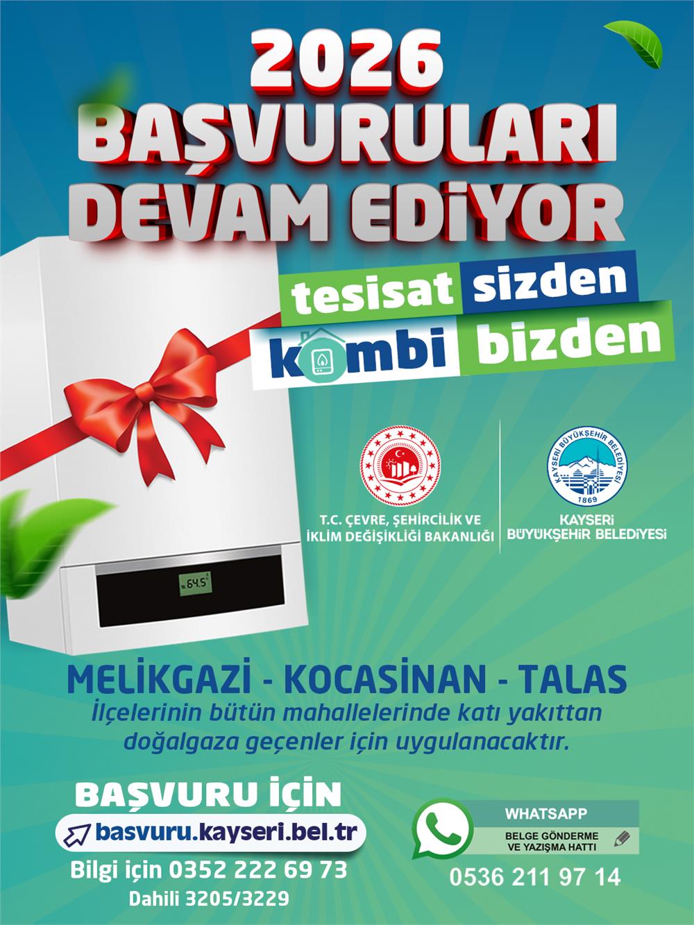 Kayseri'de ücretsiz kombi başvuruları başladı