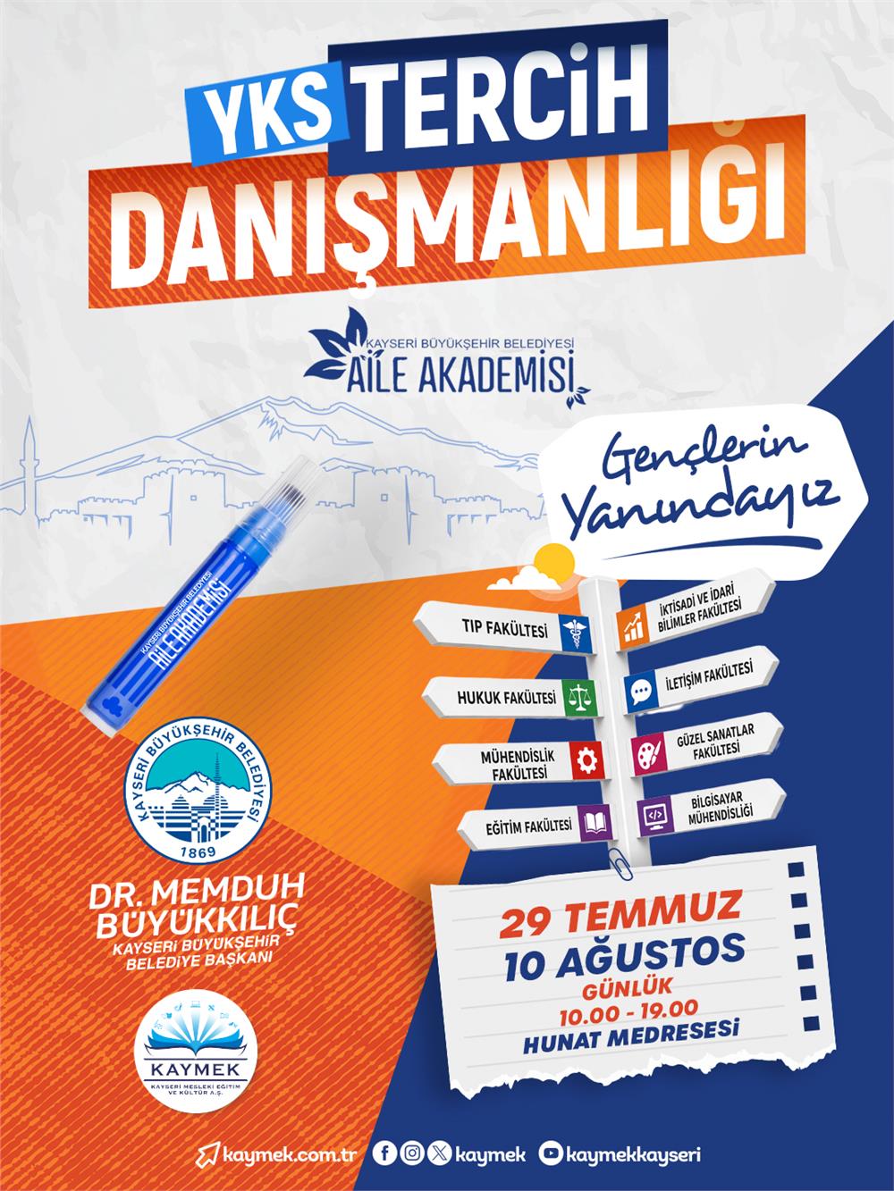Kayseri'deki üniversite adaylarına ücretsiz destek