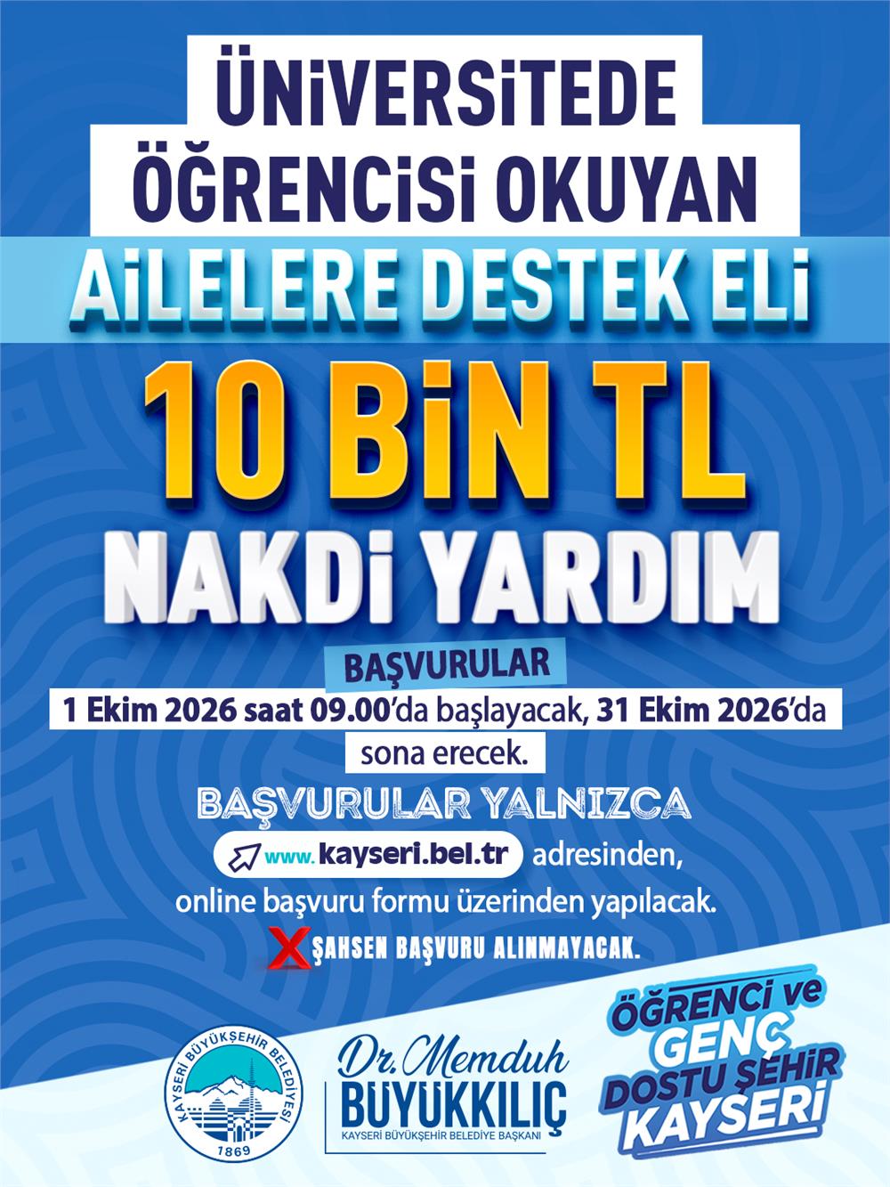 Kayseri Büyükşehir'den ailelere 10 bin lira destek