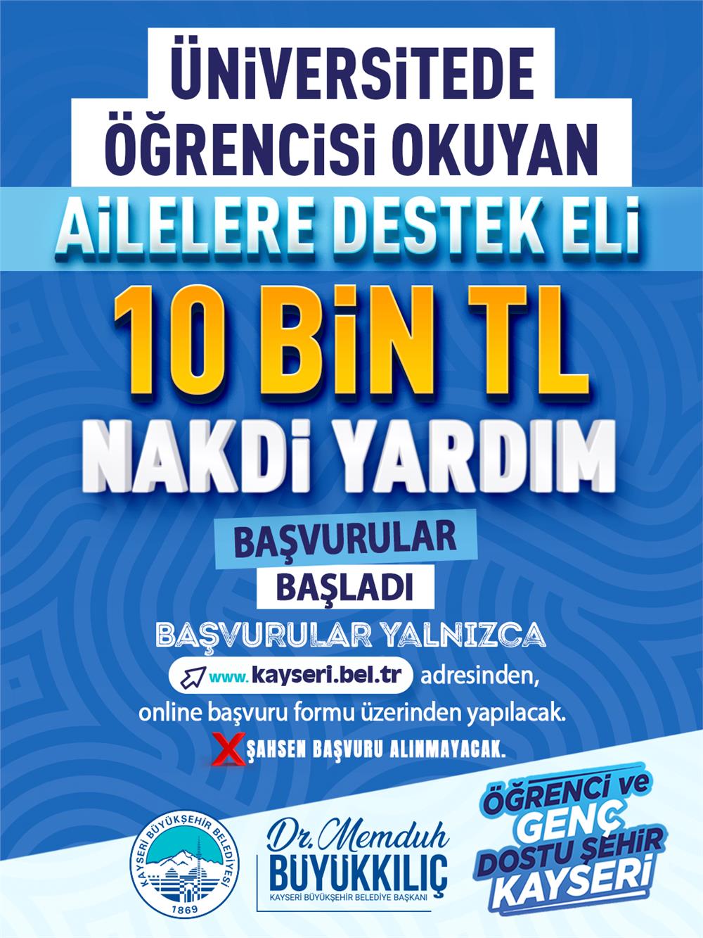 Kayseri'deki üniversite desteği başvuruları başladı